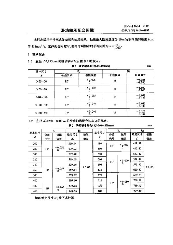 滑动轴承配合间隙 (JB/ZQ 4614-2006)