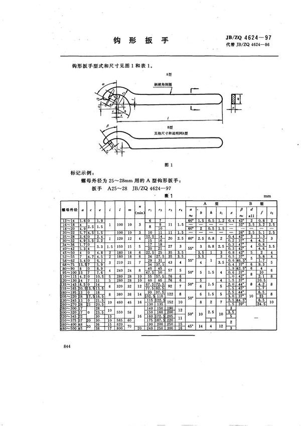 钩形扳手 (JB/ZQ 4624-1997)