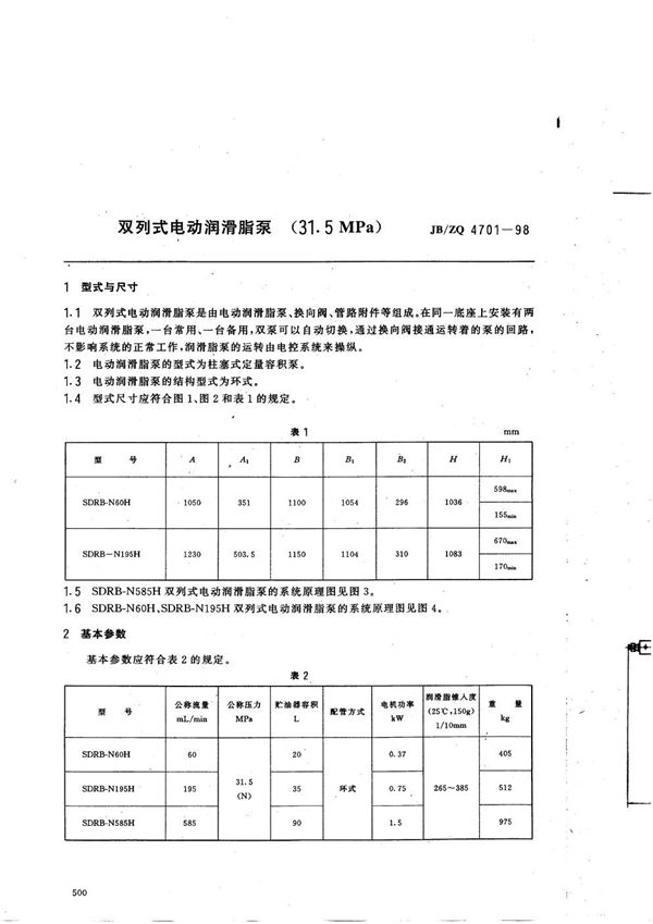 双列式电动润滑脂泵(31.5MPa) (JB/ZQ 4701-1997)