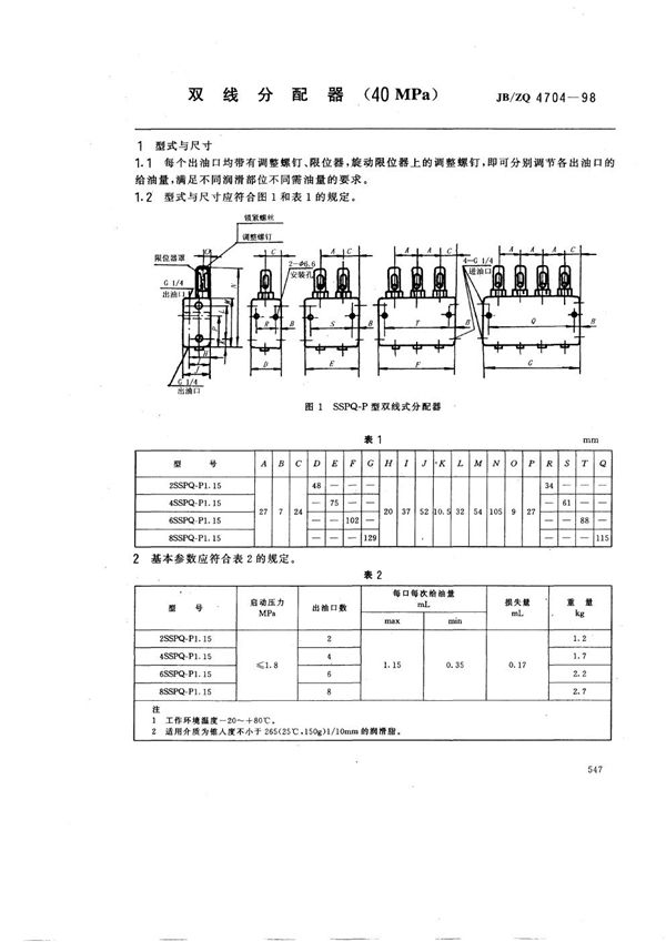 双线分配器(40MPa) (JB/ZQ 4704-1998)