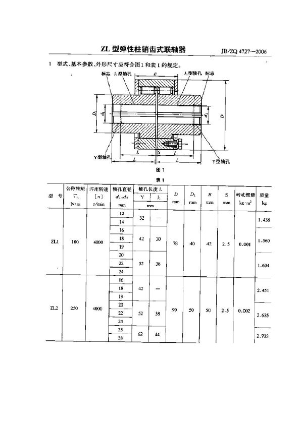 ZL型弹性柱销齿式联轴器 (JB/ZQ 4727-2006)