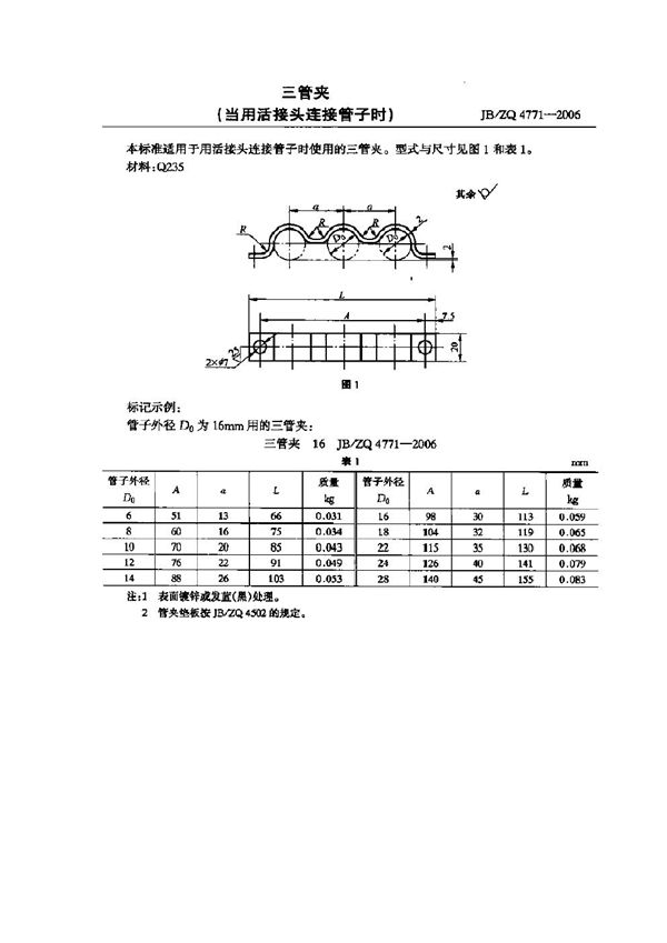 三管夹(当用活接头连接管子时) (JB/ZQ 4771-2006)