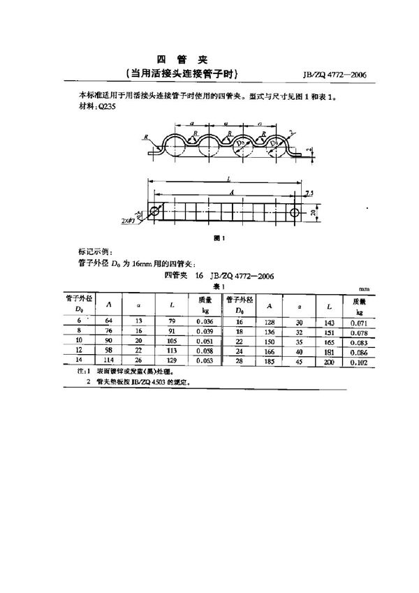 四管央(当用活接头连接管子时) (JB/ZQ 4772-2006)