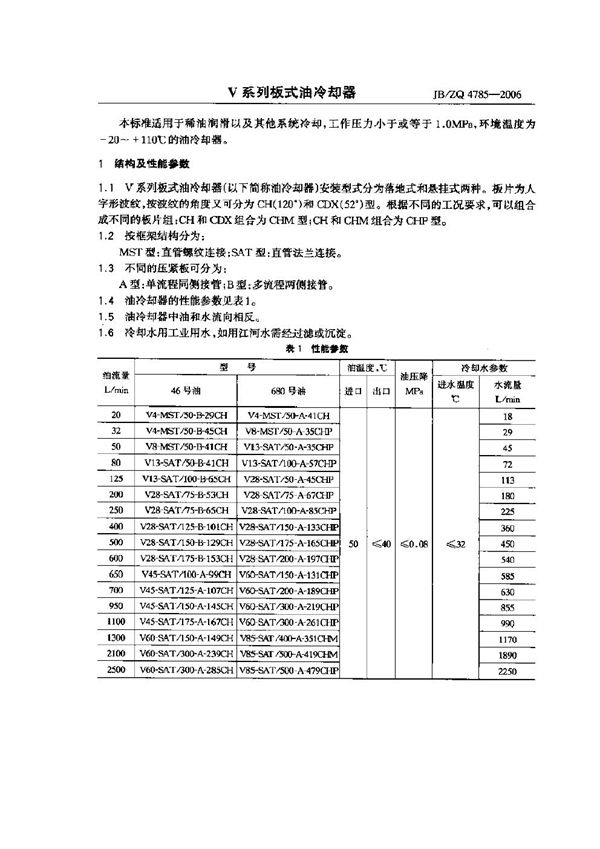 V系列板式油冷却器 (JB/ZQ 4785-2006)