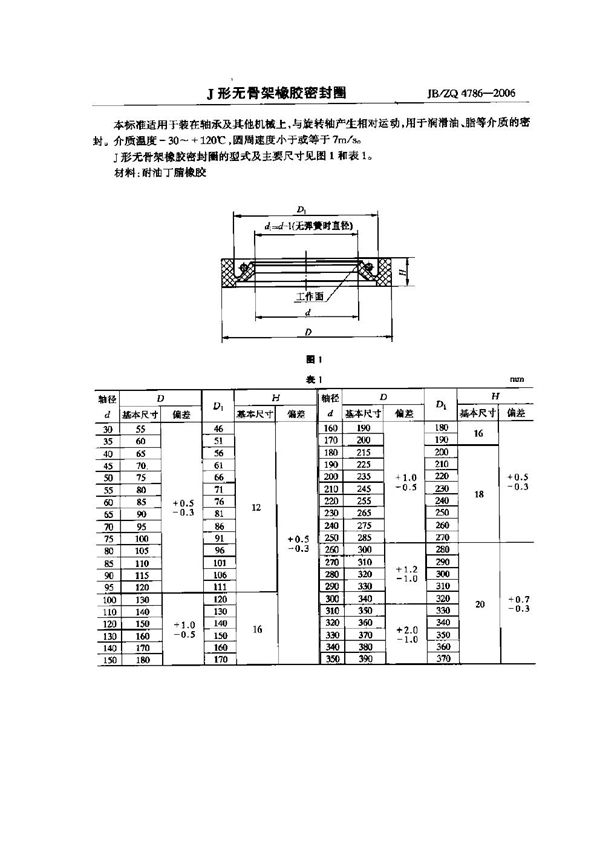 J形无骨架橡胶密封圈 (JB/ZQ 4786-2006)