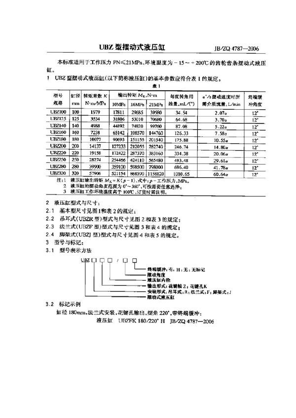 UBZ型摆动式液压缸 (JB/ZQ 4787-2006)