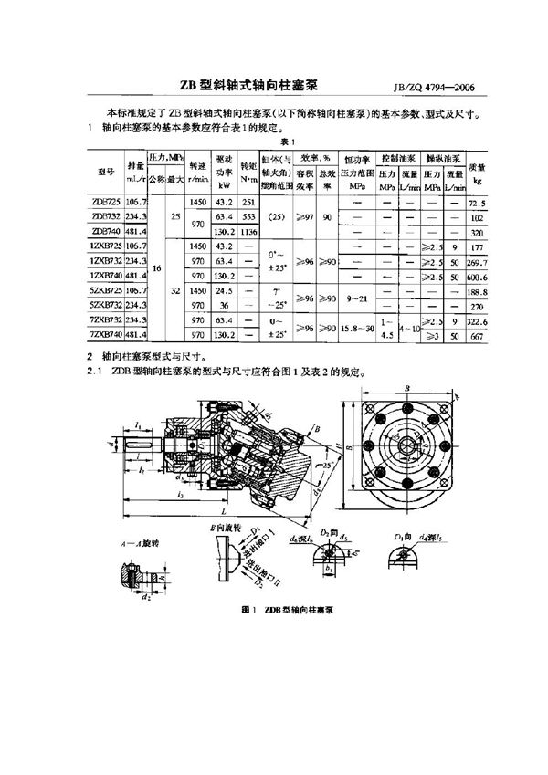 ZB型斜轴式轴向柱塞泵 (JB/ZQ 4794-2006)