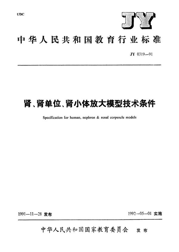 肾、肾单位、肾小体放大模型技术条件 (JY 0319-1991）