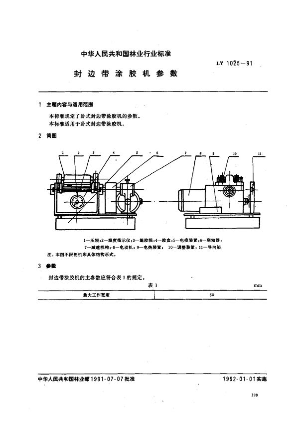 封边带涂胶机参数 (LY/T 1025-1991)