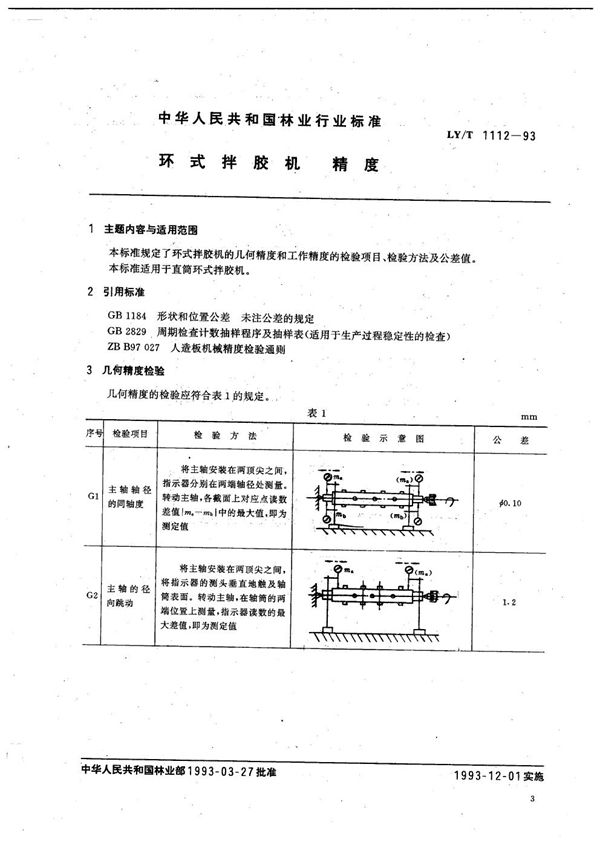 环式拌胶机精度 (LY/T 1112-1993）