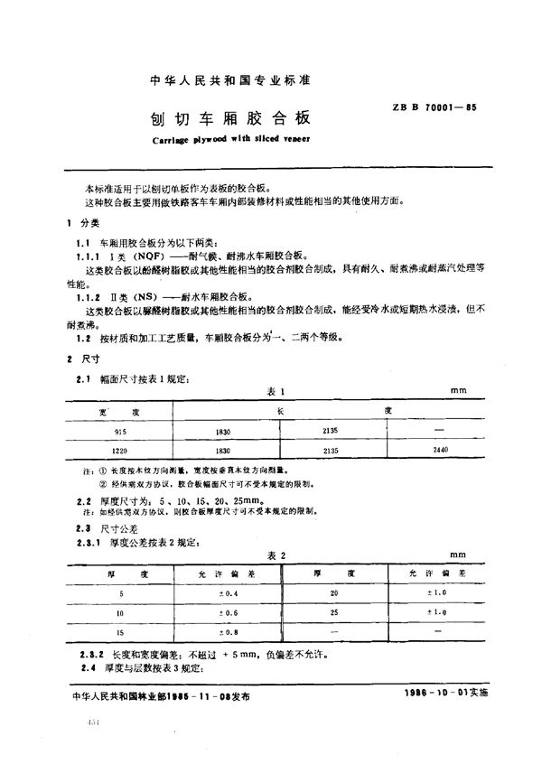 刨切车厢胶合板 (LY/T 1364-1999)