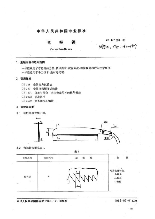 弯把锯 (LY/T 1484-1999）