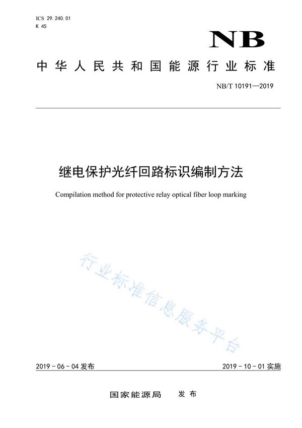 继电保护光纤回路标识编制方法 (NB/T 10191-2019)