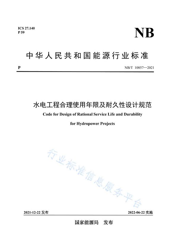 水电工程合理使用年限及耐久性设计规范 (NB/T 10857-2021)