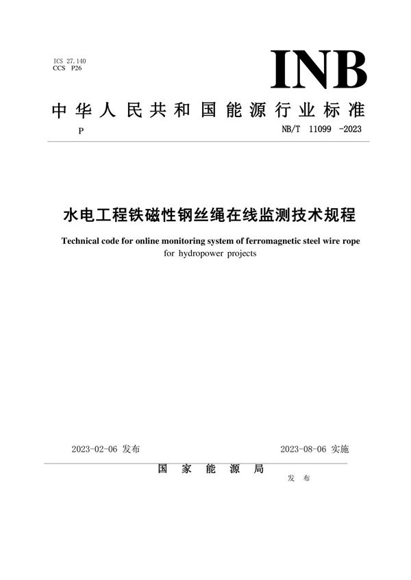 水电工程铁磁性钢丝绳在线监测技术规程 (NB/T 11099-2023)