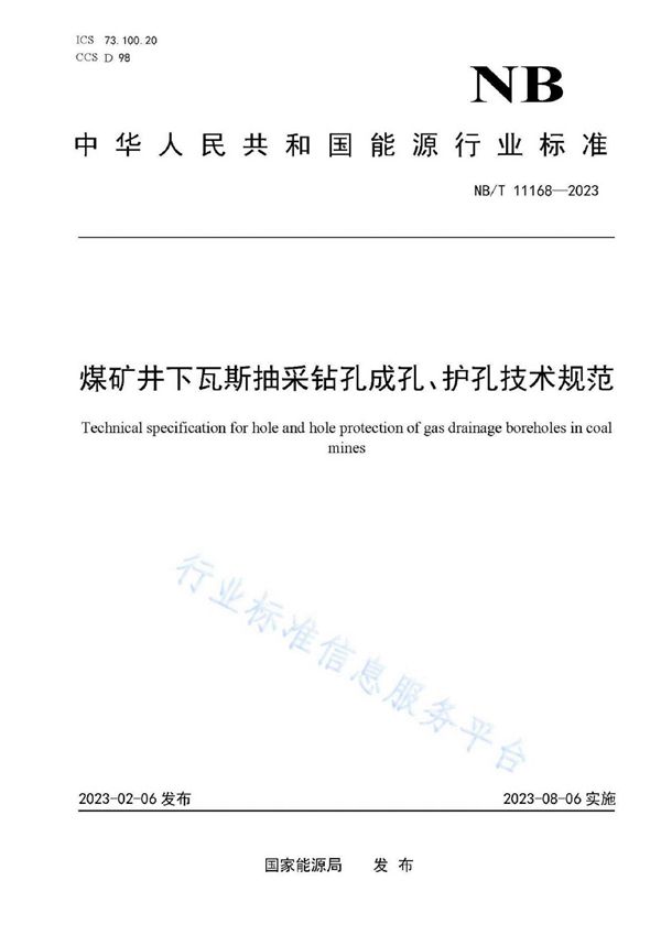 煤矿井下瓦斯抽采钻孔成孔、护孔技术规范 (NB/T 11168-2023)