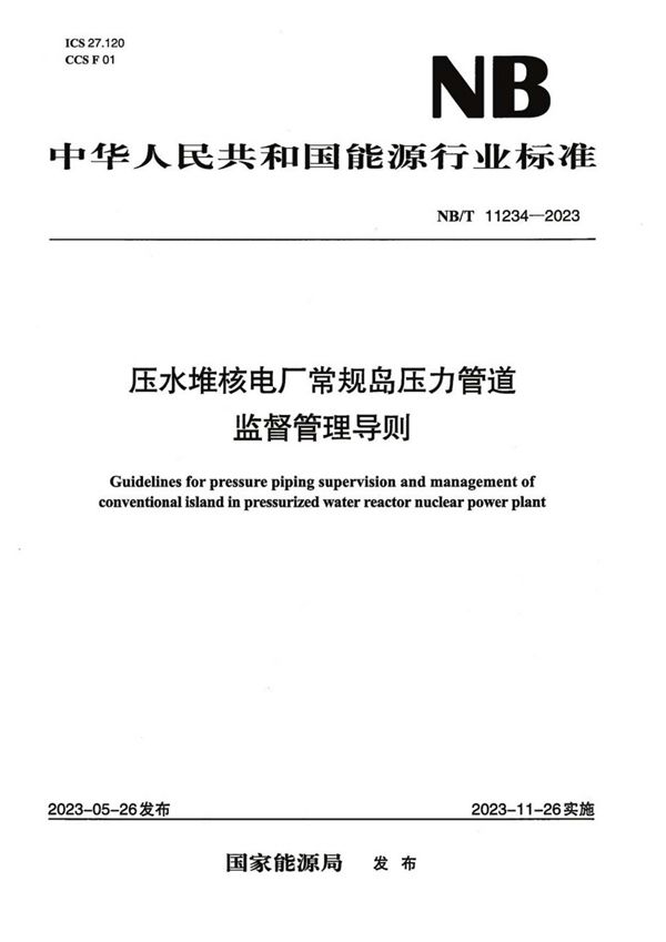 压水堆核电厂常规岛压力管道监督管理导则 (NB／T 11234-2023)