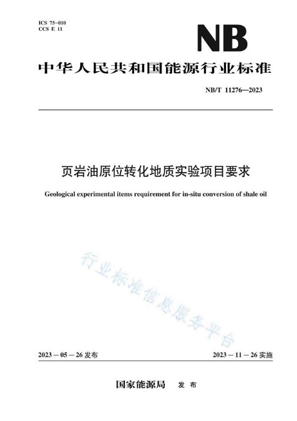 页岩油原位转化地质实验项目要求 (NB/T 11276-2023)