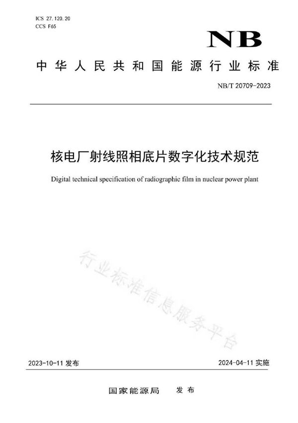 核电厂射线照相底片数字化技术规范 (NB/T 20709-2023)