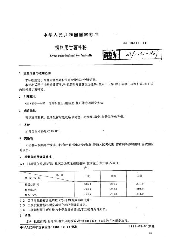 饲料用甘薯叶粉 (NY/T 142-1989)