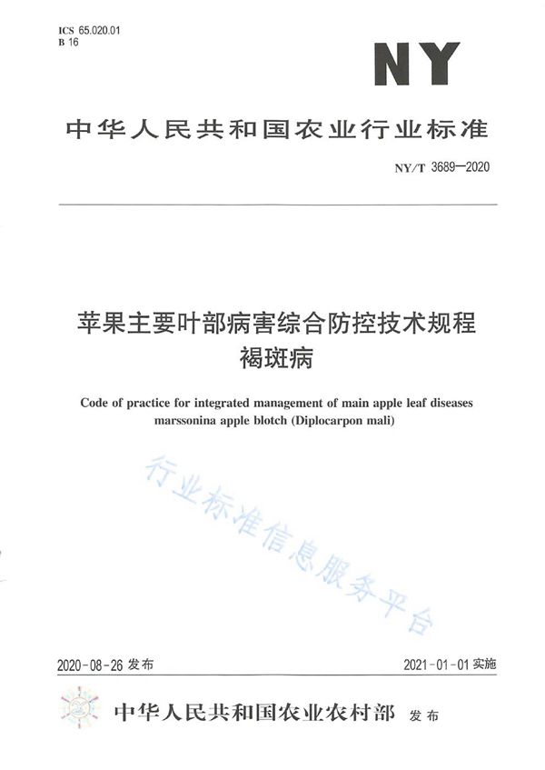 苹果主要叶部病害综合防控技术规程 褐斑病 (NY/T 3689-2020)