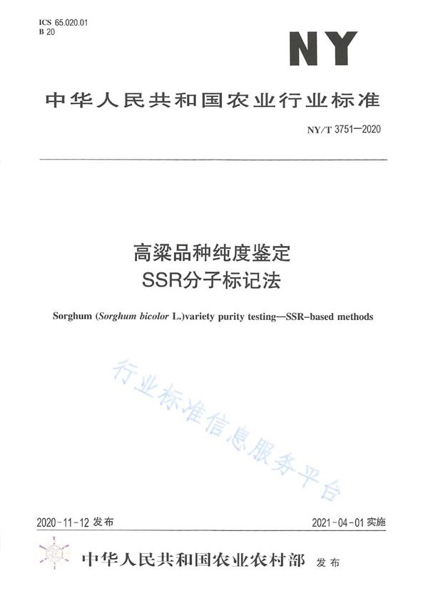 高粱品种纯度鉴定 SSR分子标记法 (NY/T 3751-2020)