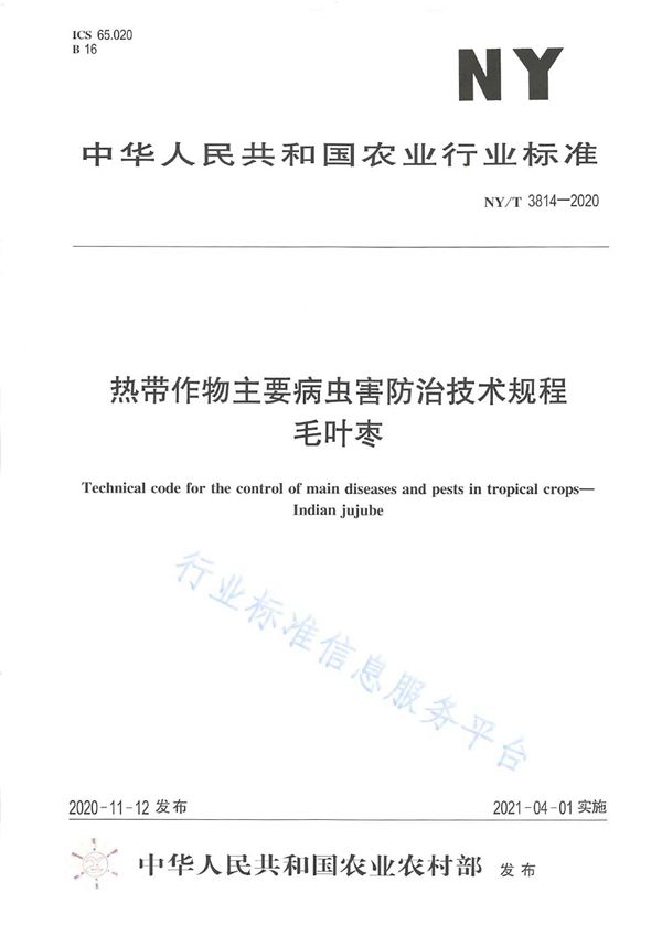 热带作物主要病虫害防治技术规程 毛叶枣 (NY/T 3814-2020)