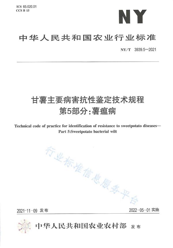 甘薯主要病害抗性鉴定技术规程 第5部分：薯瘟病 (NY/T 3939.5-2021)