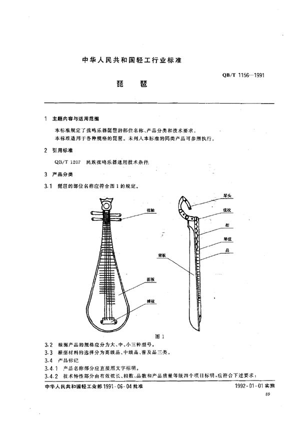 琵琶 (QB/T 1156-1991)