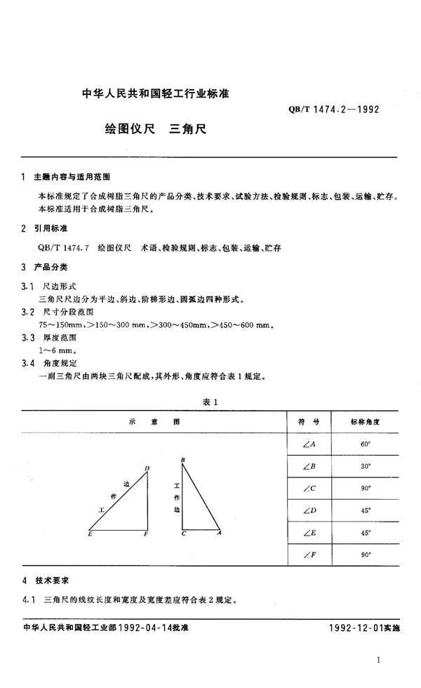 绘图仪尺 三角尺 (QB/T 1474.2-1992）