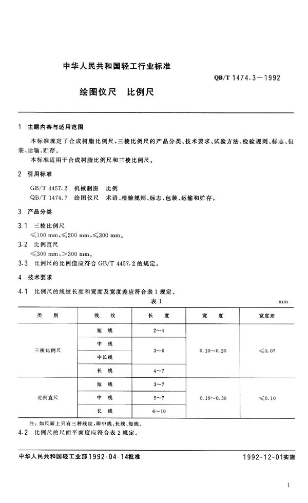 绘图仪尺 比例尺 (QB/T 1474.3-1992）