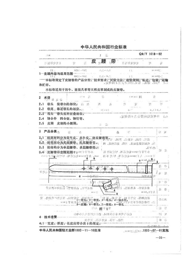 皮腰带 (QB/T 1618-1992）