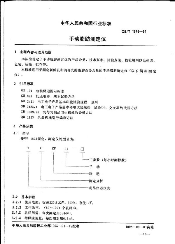 手动脂肪测定仪 (QB/T 1676-1992）