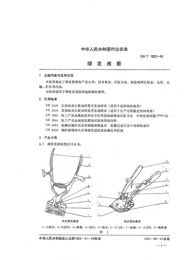理发推剪 (QB/T 1922-1993）