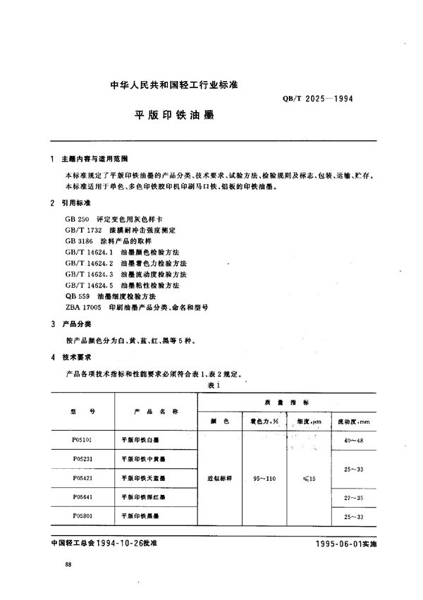 平版印铁油黑 (QB/T 2025-1994）