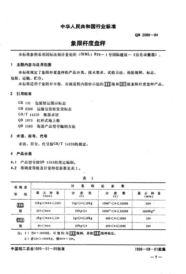 象限杆度盘秤 (QB/T 2066-1994)