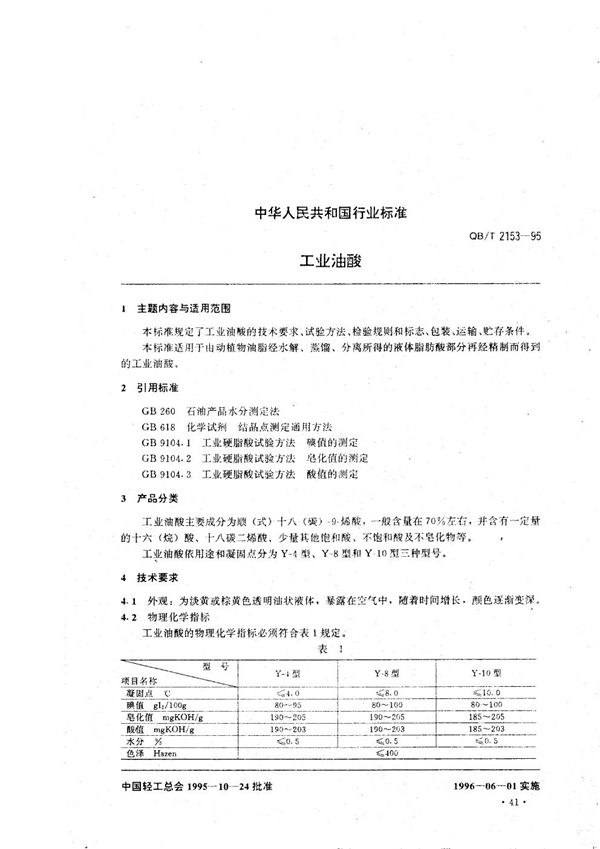 工业油酸 (QB/T 2153-1995）