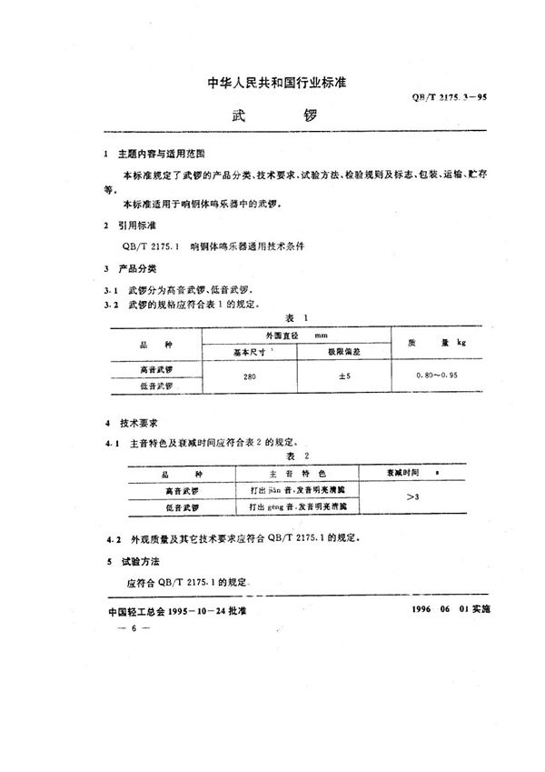 武锣 (QB/T 2175.3-1995）