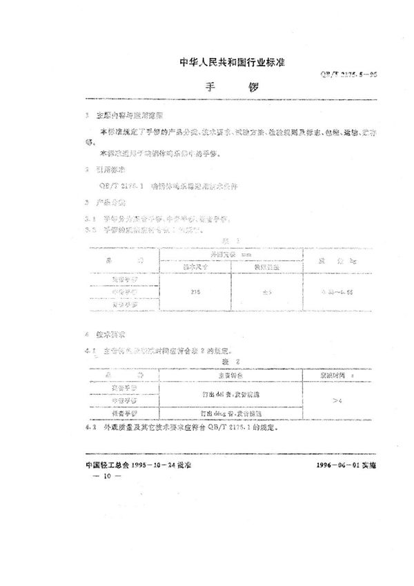 手锣 (QB/T 2175.5-1995）