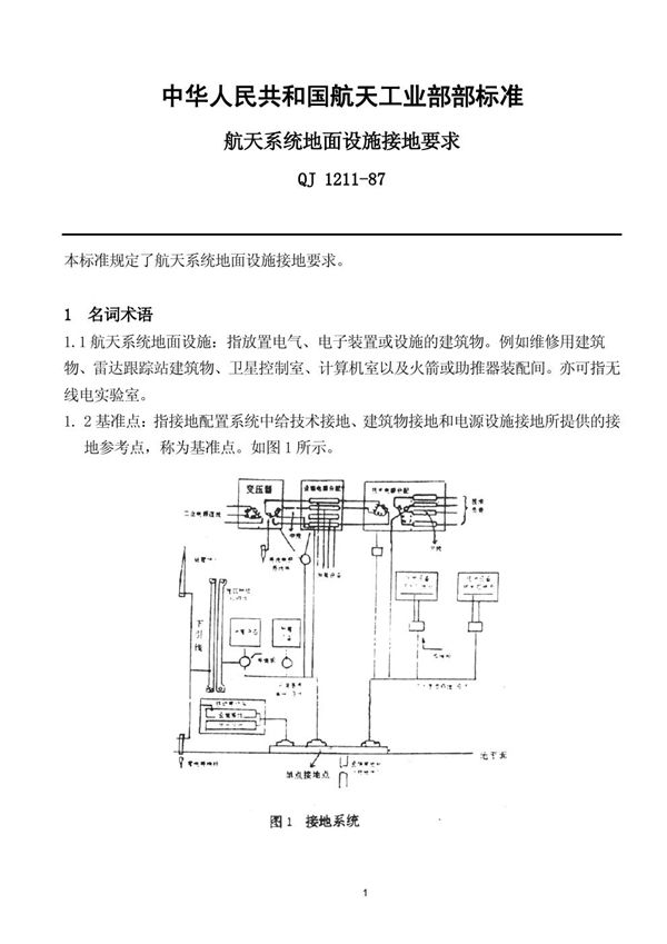 航天系统面设施接地要求 (QJ 1211-1987)