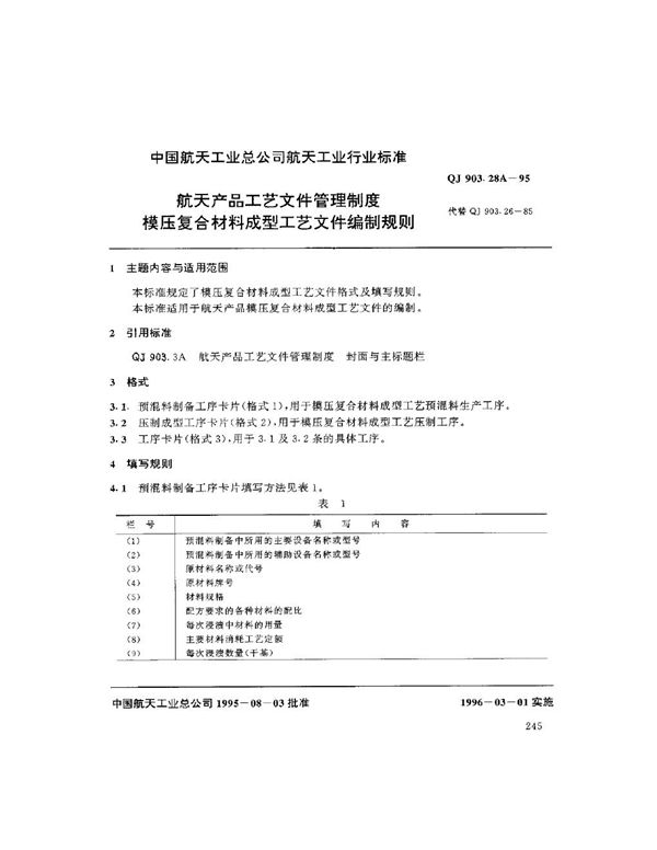 航天产品工艺文件管理制度 模压复合材料成型工艺文件编制规则 (QJ 903.28A-1995)