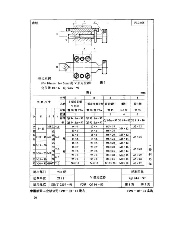 机床夹具零件及部件 Ⅴ型定位器 (QJ 94A-1997)