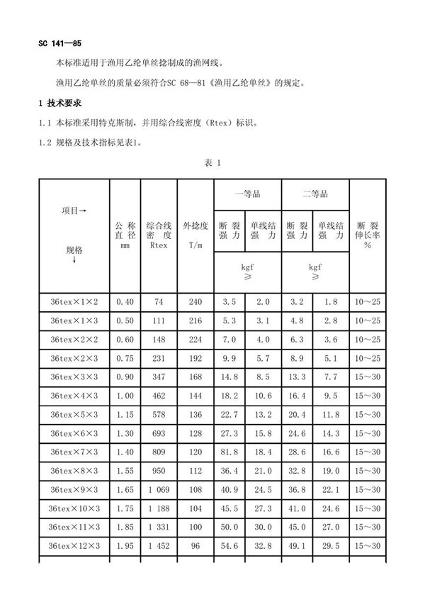 乙纶渔网线 (SC 141-1985)