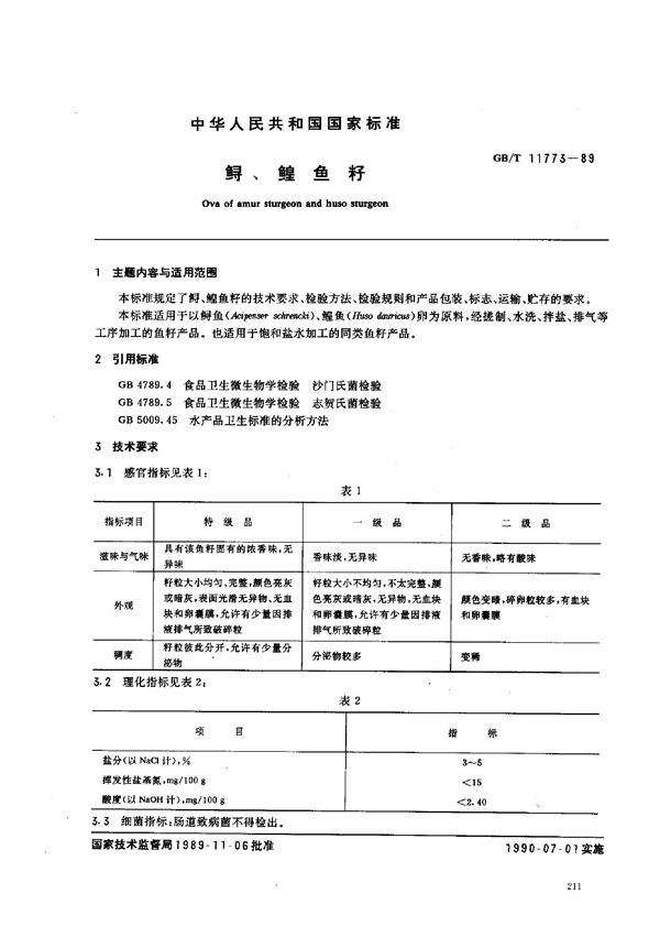 鲟、鳇鱼籽 (SC/T 3905-1989)