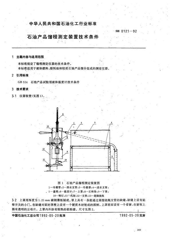 石油产品馏程测定装置技术条件 (SH 0121-1992）