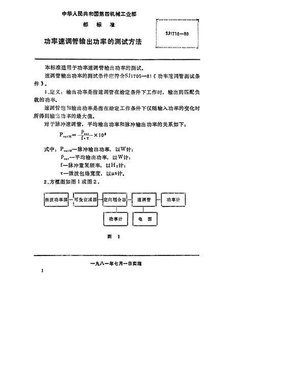 功率速调管输出功率的测试方法 (SJ 1710-1980)