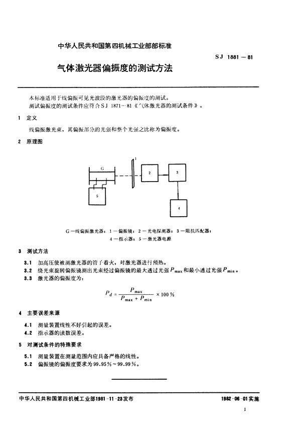 气体激光器偏振度的测试方法 (SJ 1881-1981)