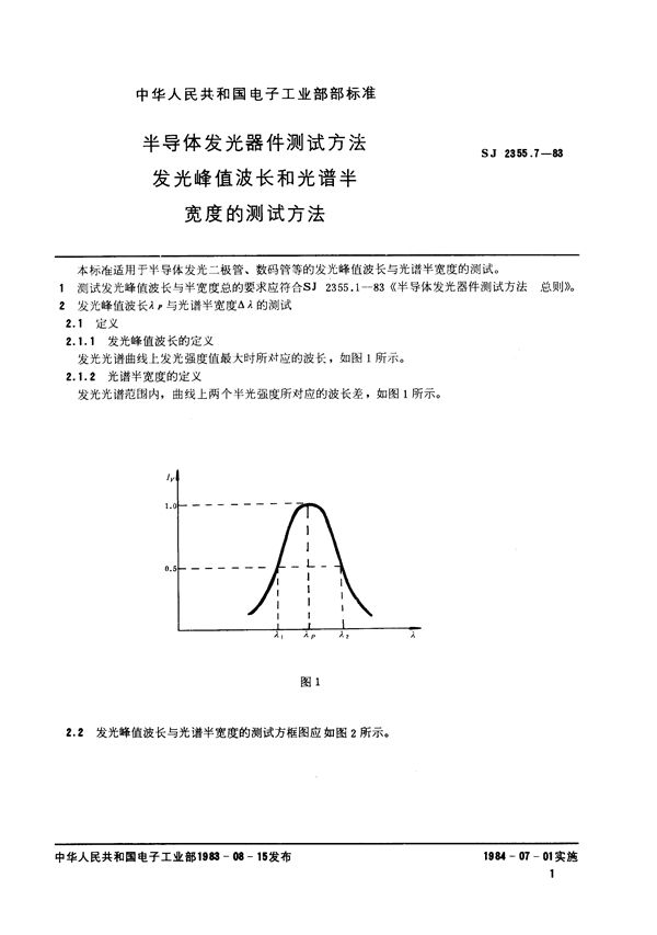 半导体发光器件测试方法 发光峰值波长和光谱半宽度的测试方法 (SJ 2355.7-1983)