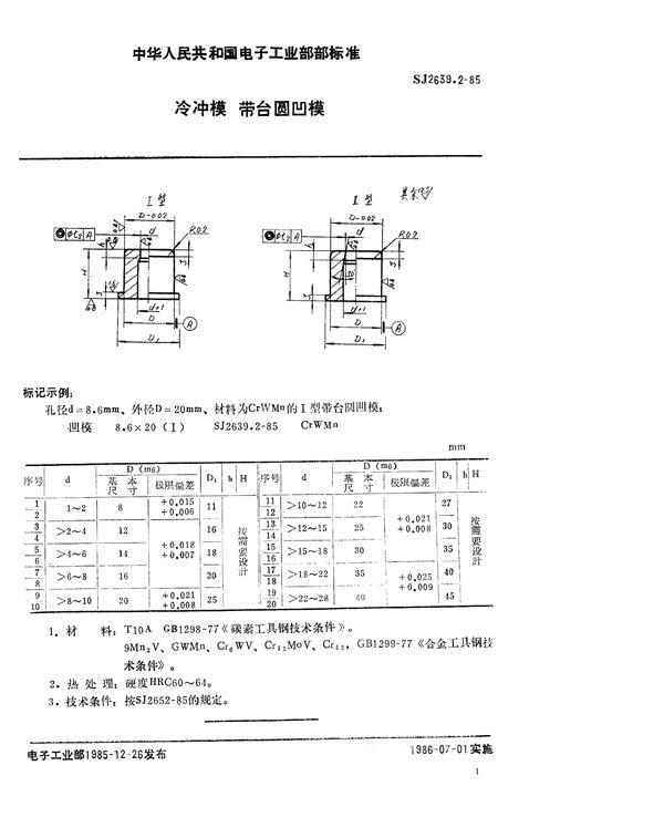 冷冲模 带台圆凹模 (SJ 2639.2-1985)