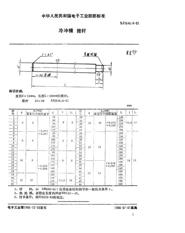 冷冲模 推杆 (SJ 2646.6-1985)